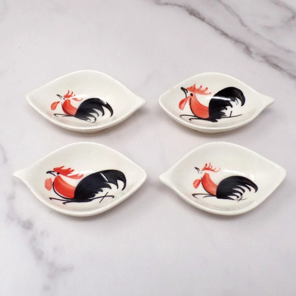 Vintage Hand-painted Ceramic Rooster Condiment Bowls - set of 4